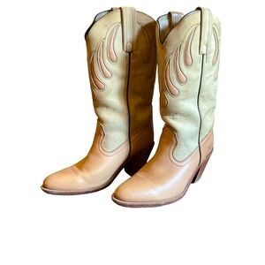 Vintage Style Leather Cowboy Boots With Bear Claw Stitching